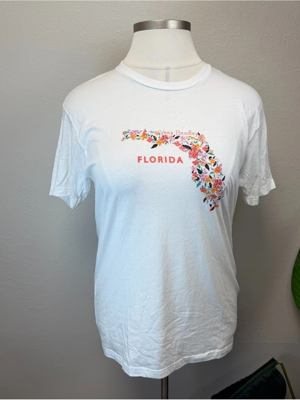 Vera Bradley White Florida State Map Floral Graphic Tee Shirt - Size Large